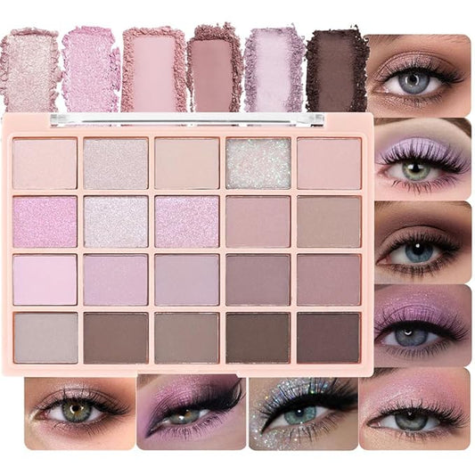 20Colors Nude Light Pink Purple Basics Matte Eyeshadow Palette,Eye Shadow Travel Makeup Palette all in one Long Lasting Waterproof Ultra-Blendable,Great for Travel Gift Kit