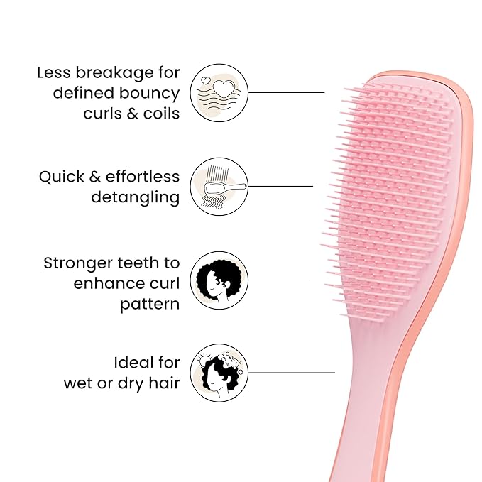 Tangle Teezer Ultimate Detangler Curly Hair Brush, Dry & Wet Hairbrush, Reduces Frizz & Breakage, for 3C to 4C Curly Hair Types, Pink Mango