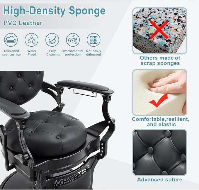 Barber Chair Hair Salon Chair,Heavy Duty 700 LBS, for Hair Stylist Barber Beauty Tattoo Massage(Black)