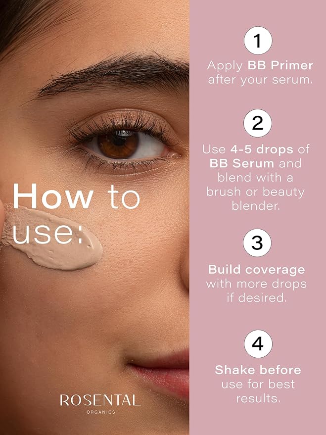 Organics BB Serum with Squalane & Ginseng – Hydrating Tinted Serum for Face, Anti-Aging Lightweight Skin Tint Moisturizer, Natural Makeup with Glow, Light Coverage Foundation, Medium