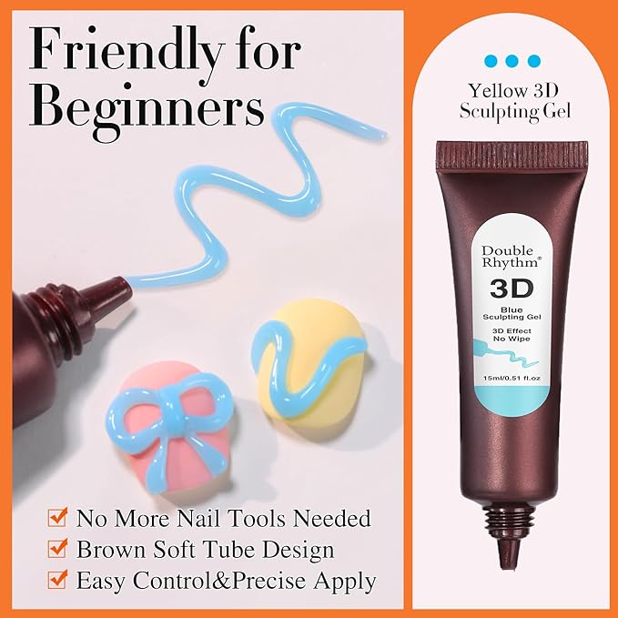 Double Rhythm 0.5 Oz 3D Nail Gel Nail Art Sculpting Gel No Wipe Gel Polish for Nail Designs DIY Nail Art for Drawing, Molding, Sculpture and Decoration (3D Sculpting Gel Blue)
