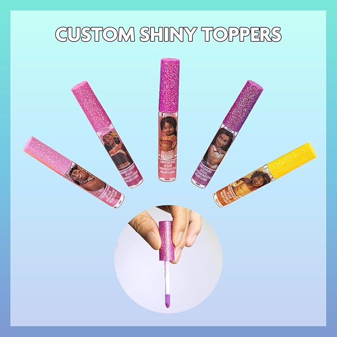 Disney Moana 7 Piece Plant Based Lip Gloss, Girls Party Favors, First Makeup Set for Girl, Perfect for Parties, Sleepovers, and Birthday Gifts, Ages 3+, by Townley Girl