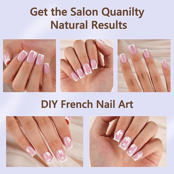 Misssix French Tip Press on Nails, 150Pcs French Tip Gel Nail Tips Short Square Pink, No Need to File Tips Pre-lasting, Fake Nails for Nail Art DIY 15 Sizes