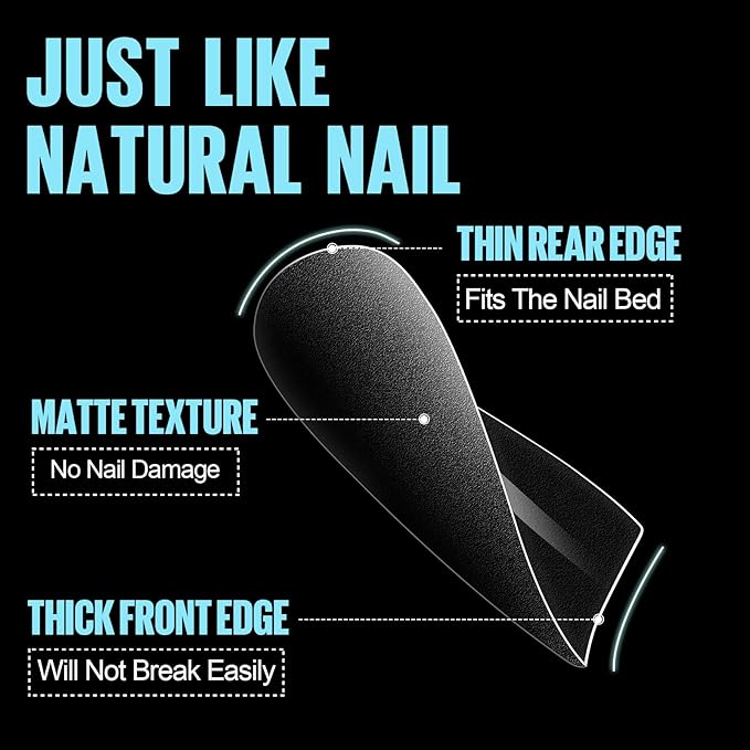 TOMICCA Short Coffin Nail Tips, 450Pcs Soft Pre Shaped Gel Fake Nails, 15 Sizes Full Cover Double-sided Matte Press on Flase Nail Tips for Home DIY Nail Art Women Girls
