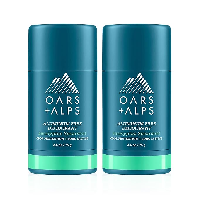 Oars + Alps Aluminum Free Deodorant for Men and Women, Dermatologist Tested and Made with Clean Ingredients, Travel Size, Eucalyptus Spearmint, 2 Pack, 2.6 Oz Each
