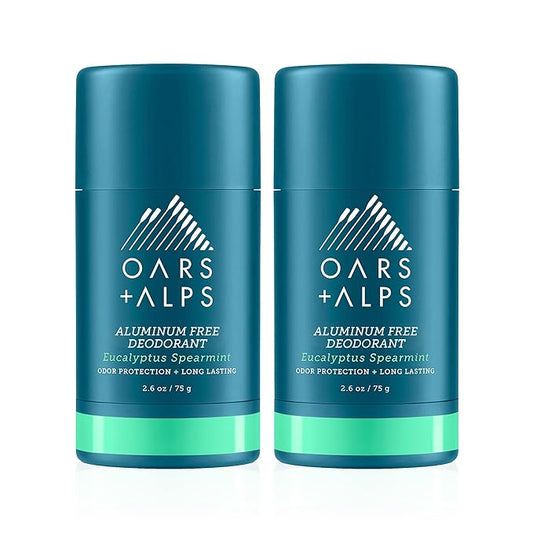 Oars + Alps Aluminum Free Deodorant for Men and Women, Dermatologist Tested and Made with Clean Ingredients, Travel Size, Eucalyptus Spearmint, 2 Pack, 2.6 Oz Each