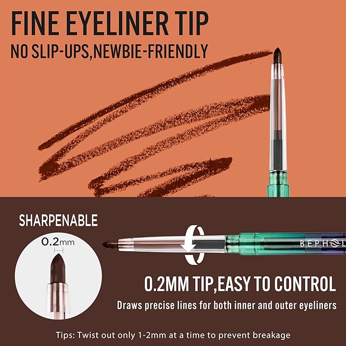 BEPHOLAN Brown Eyeliner Pencils,Waterproof Gel Eyeliner Pencil for Women Waterproof Smudge Proof Long-lasting (Brown)