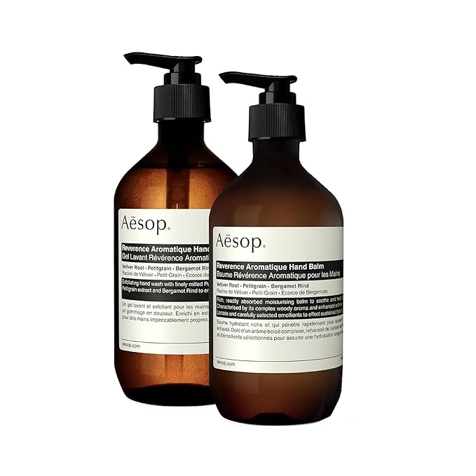 Aesop Reverence Hand Wash & Balm Set | Citrus, Woody, Herbaceous Duo that Exfoliates & Hydrates Hands Soft, Purified Hands | 16.9 oz / 500 mL