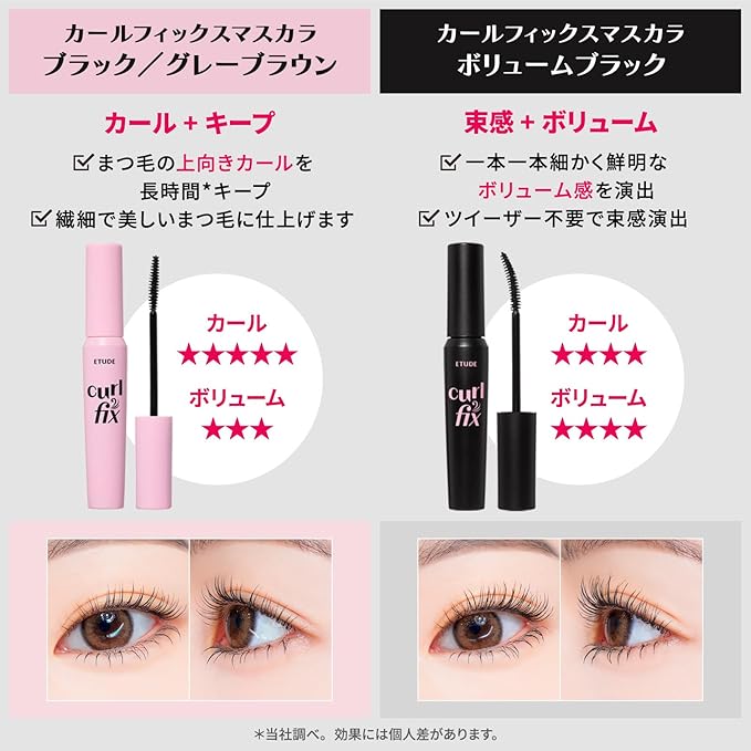 ETUDE Curl Fix Mascara, Lash Mascara, Strong Curl Up, Long-Lasting, Waterproof, Light-Weight, Korean Makeup, Beauty, Vegan Certified, Brown (0.27 Fl Oz)
