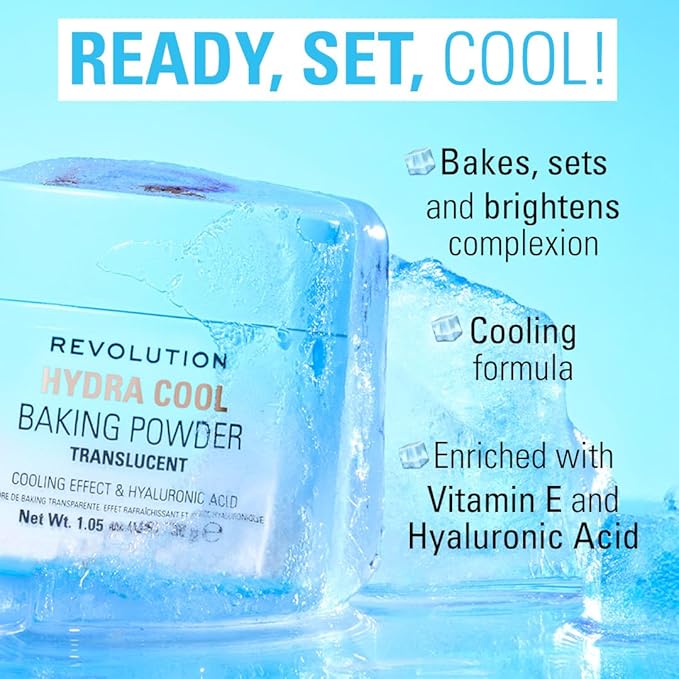 Revolution, Hydra Cool Cooling Loose Baking Powder, Makeup Setting Powder for Hydrating Skin, Enriched with Hyaluronic Acid, Vegan & Cruelty-Free, 1.05 oz