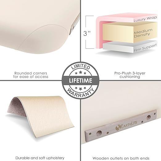 EarthLite Ellora Electric Lift Massage Table, Flat Table Top, Made in USA, 30" x 73, Vanilla Creme