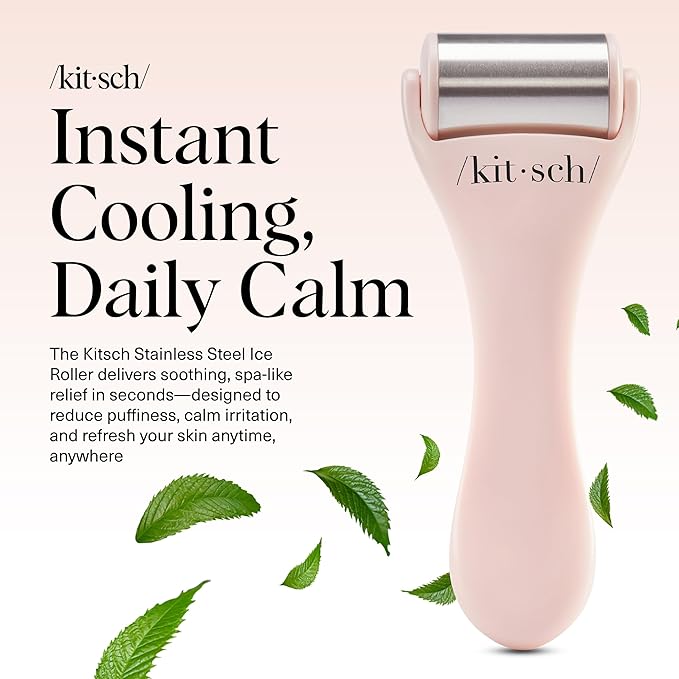 Kitsch Ice Roller for Face – Stainless Steel Face Ice Roller to Reduce Puffiness, Redness & Headaches – Cooling Facial Roller for Skin Care, Irritation Relief & Spa-Like Experience at Home - Pink