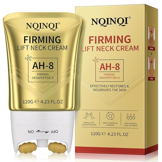 AH-8 Firming Neck Cream with Roller - Neck and Chest Firming Cream to Lift, Tighten & Smooth Sagging Skin, Reduce Wrinkles & Hydrate for Youthful Neck, 4.23 Fl Oz