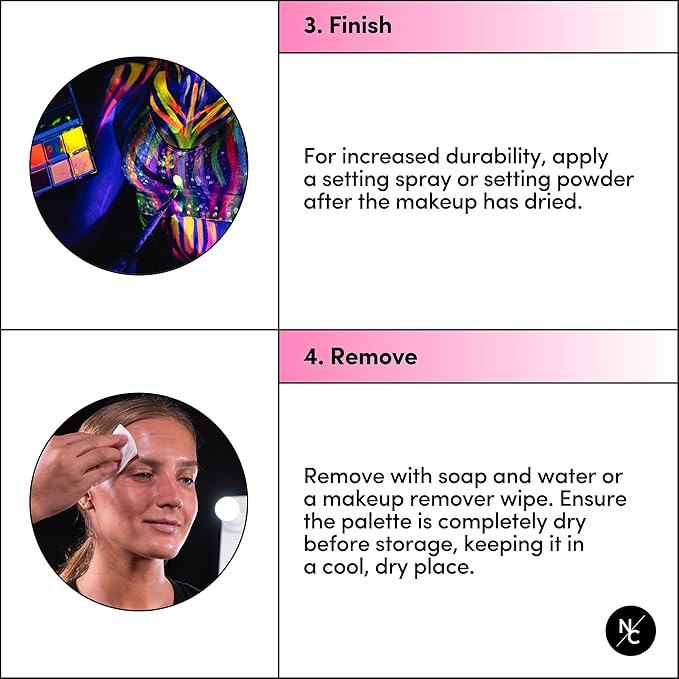 UV 12-Color Palette - Water-Activated Neon Glow Makeup for Face & Body - Fluorescent Shades for SFX, Party Makeup, Cosplay & Theatrical Performances