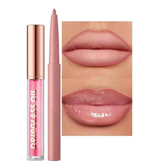 Pink Lip Liner Waterproof Lip Liner and Gloss Set High Pigment Long Lasting Plum Smudge proof Lip Gloss and Lip Liner Set (01# Light Pink)