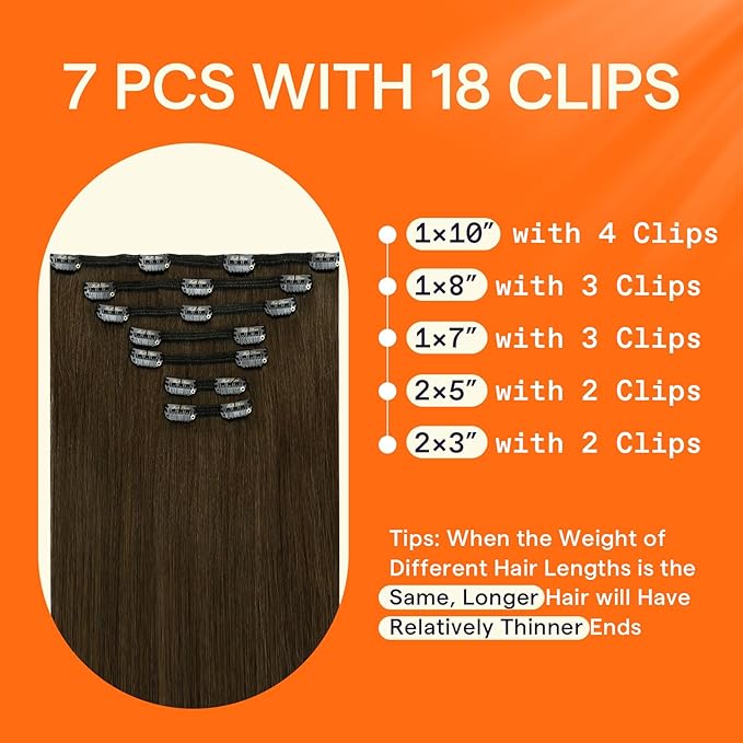 Full Shine Hair Extensions Clip ins 20 Inch Brown Extensions Clip in for Pageant for Thin Hair 7 Pcs 120 G