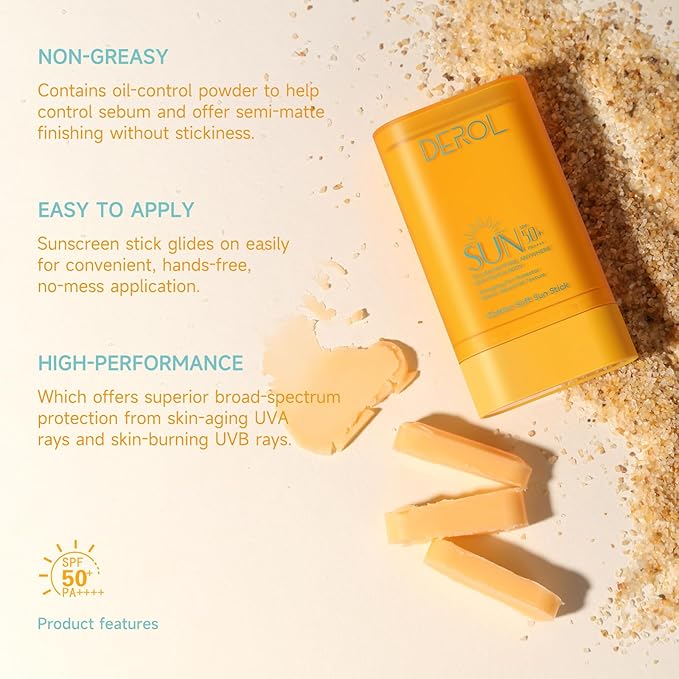 Sunscreen Stick for Face Spf50+ Sunblock Pa++++ Outdoor Water-Resistant Face & Body Solid Sunstick No Eye Irritation Travel Size 0.56 Oz (50 Uses)