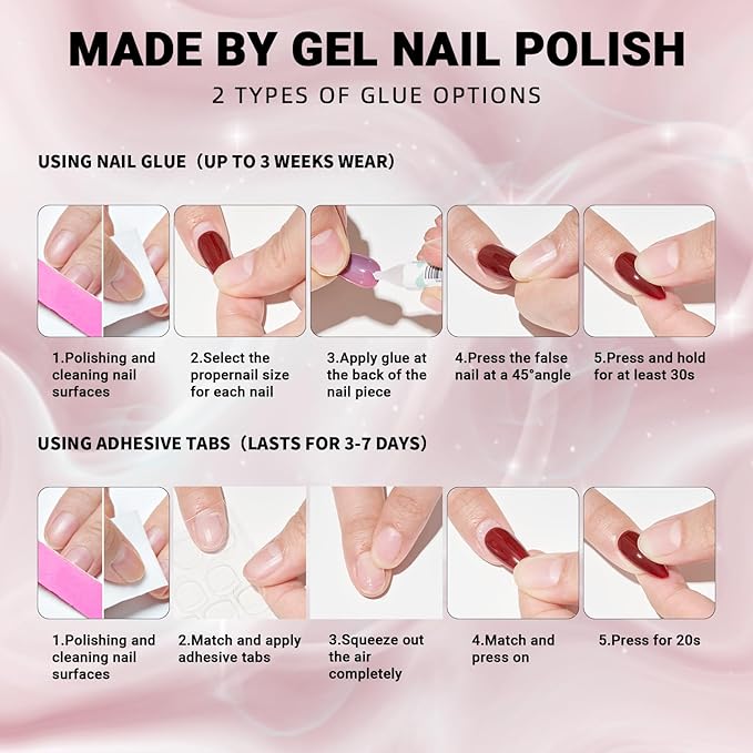 Glossy Grey Press On Nails, WOOYAS Solid Color Fake Nails Almond Medium Shaped Glue On Nails Full Cover Stick On Nails with Nail Glue Reusable False Nails for Women Gift