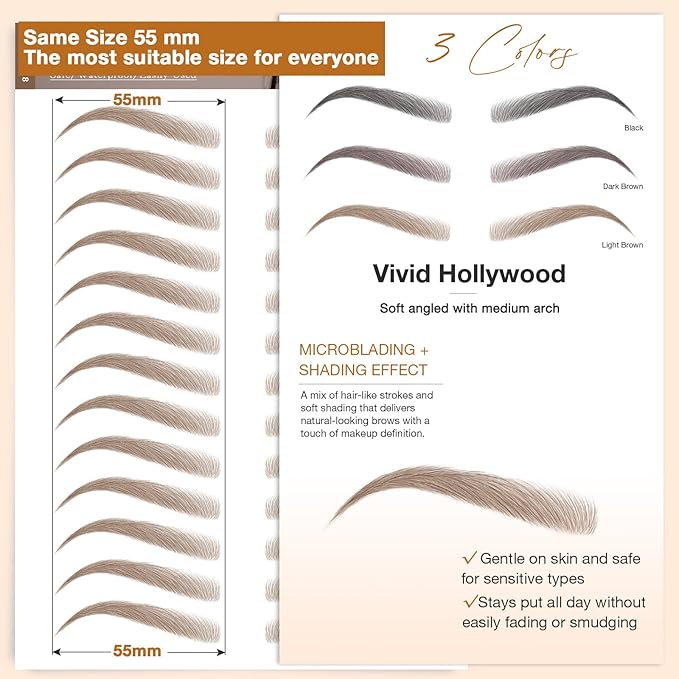 20 Sheets 260 Pairs Eyebrow Tattoo Sticker Waterproof 4D Hair-Like Natural Fake Tattoo Eyebrows Transfers Stickers Peel Off Brows Grooming Shaping Sticker in Vivid Hollywood,Light Brown