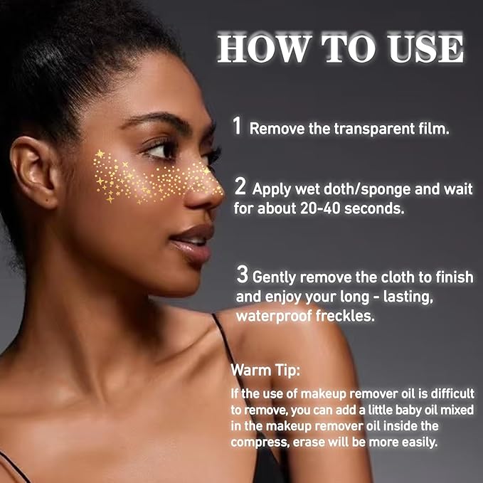 Glitter Freckles, Holographic Face and Body Glitter Tattoo Sparkle for Women Gold Glow Cosmetic Star Makeup Accessories for Festival Rave (12pcs Gold)