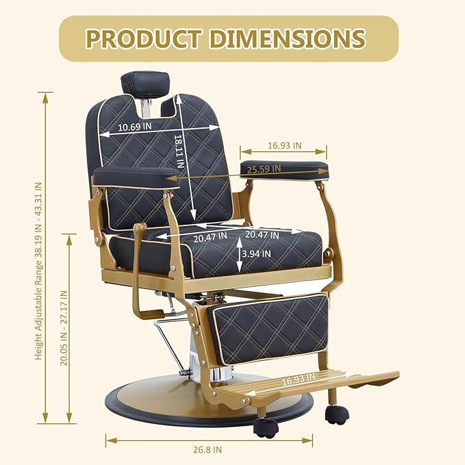 Barber Chair Hair Salon Chair,Heavy Duty 700 LBS, for Hair Stylist Barber Beauty Tattoo Massage(Gold)