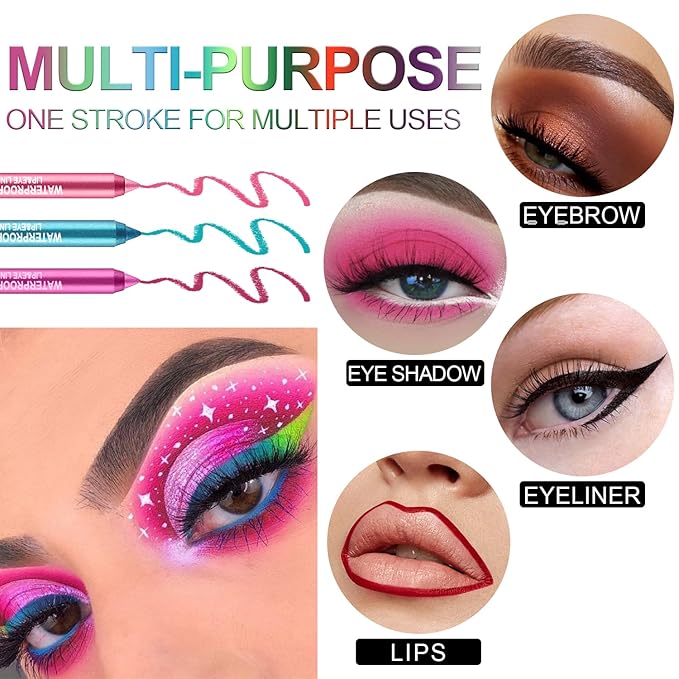 3 Colorful Eyeliner Pen Set, Eye Shadow Pencil, Pearl Eyeliner Kit Metallic Glitter Eye liner Pencil for Women Eye&Lip Liner Professional Eye Makeup Set Colorful Eye Color (3PCS B)