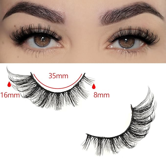 FARRED Cat Eye Lashes Natural Fox Eyelashes D Curl Wispy False Lash Strips Volume Cateye Fake Eyelash Medium Length Russian Strip Lashes Natural Look Full Pestañas Sets for MUA and Beginners Makeup