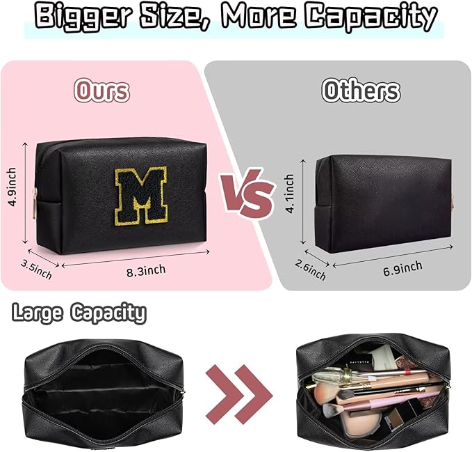 TOPEAST Preppy Bag, Monogrammed Makeup Bags with Zipper, Cute Makeup Pouch, Initial Birthday Gifts Bag for Daughter Friends Sister, Preppy Things for Girls (Black H)