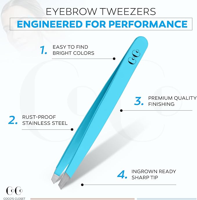 Tweezers for Facial Hair Women, Professional Precision Eyebrow Tweezers for Women and Men, Sharp Stainless Steel Slanted Tip for Hair Removal, Eyebrows and Ingrown Hair