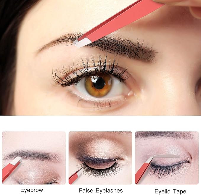 HAWATOUR Tweezers Set, 4Pcs Eyebrows Tweezers for Women, Great Precision for Ingrown Hair, Splinter, Facial Hair Removal, Multicolored