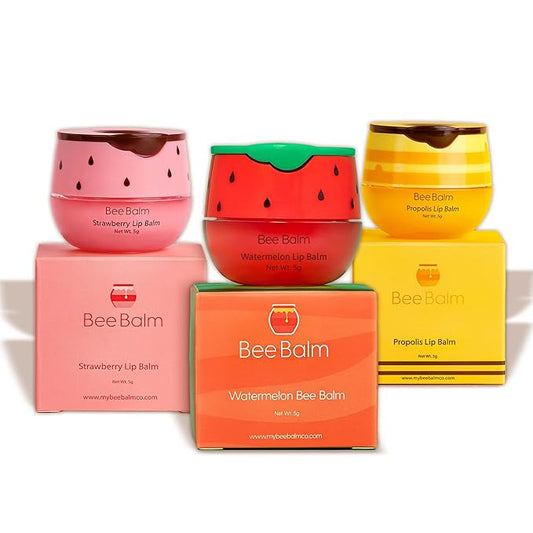 Original My Bee Balm Lip Balm – Hydrating Lip Care with Watermelon, Strawberry & Honey Pot – Moisturizing Balm for Dry, Chapped & Cracked Lips with Propolis, Honey & Vitamin E