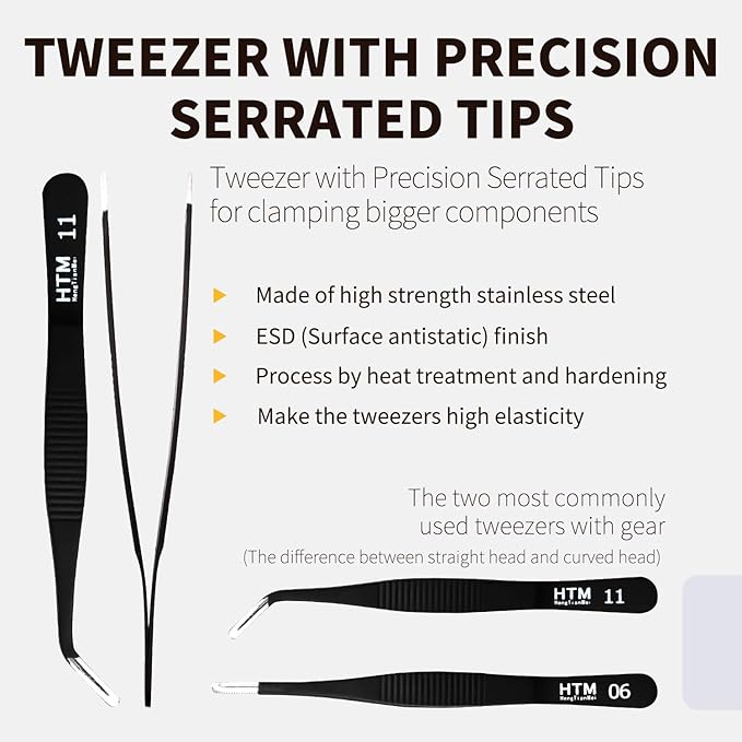 HengTianMei 7Pcs Precision Micro Tweezers Set, Anti-Static Stainless Steel, 3 Sharp Pointed Tweezers, 2 Curved Tweezer, 2 Serrated Tweezer for Eyelash Extensions, Craft, Jewelry, Soldering,Electronics
