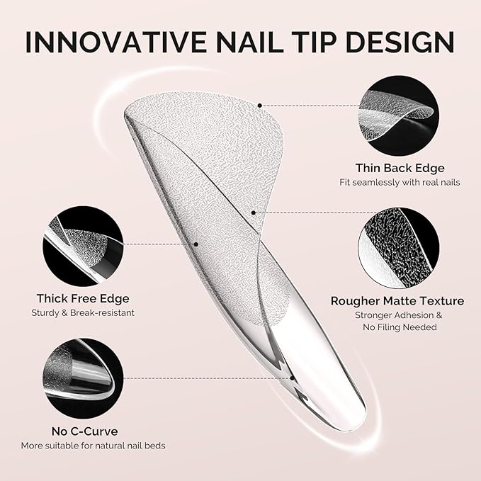 MelodySusie Stiletto X Nail Tips - 300Pcs Clear Acrylic, Half Matte Full Cover Press on Nails for DIY Extension & Salon Use,15 Sizes Pre-Shaped for Long-Lasting Manicure