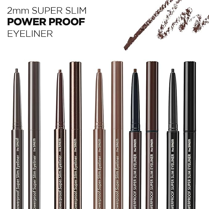 THESAEM Eco Soul Powerproof Super Slim Eyeliner - Smudge Proof Gel Eyeliner - Micro Precision Tip (2mm) - Highly Pigmented & Long-lasting Eye Makeup Glides on Smoothly, 0.1g (BR03 Teddy Brown)