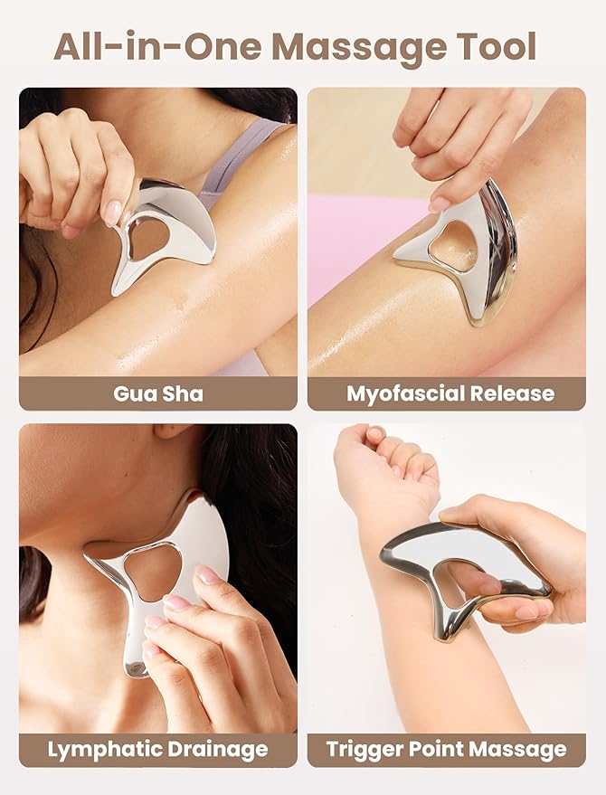 lifechill Heavy-Duty Stainless Steel Gua Sha, Muscle Scraper Tool, Lymphatic Drainage Massager for Self Care, Metal GuaSha Tool for Full Body, Trigger Point Massage Tools for Pain Relief
