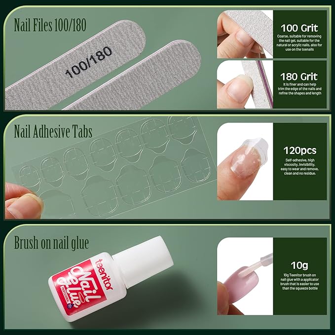 Short Square Press on Nails, Teenitor 576pcs Short Press on Fake Nails With Nail Glue And Adhesive Stickers, 12 Colors Matte Press On Short Nails, 12 Colors Glossy Short Press On Nails, Short Glue On Nails With Nail Stickers Rhinestones