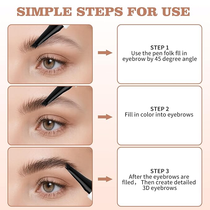 QIC Eyebrow Pen, Lightweight Waterproof Microblading Eyebrow Pencil, Smudge & Transfer Proof 4 Tip Brow Pen (Grey)