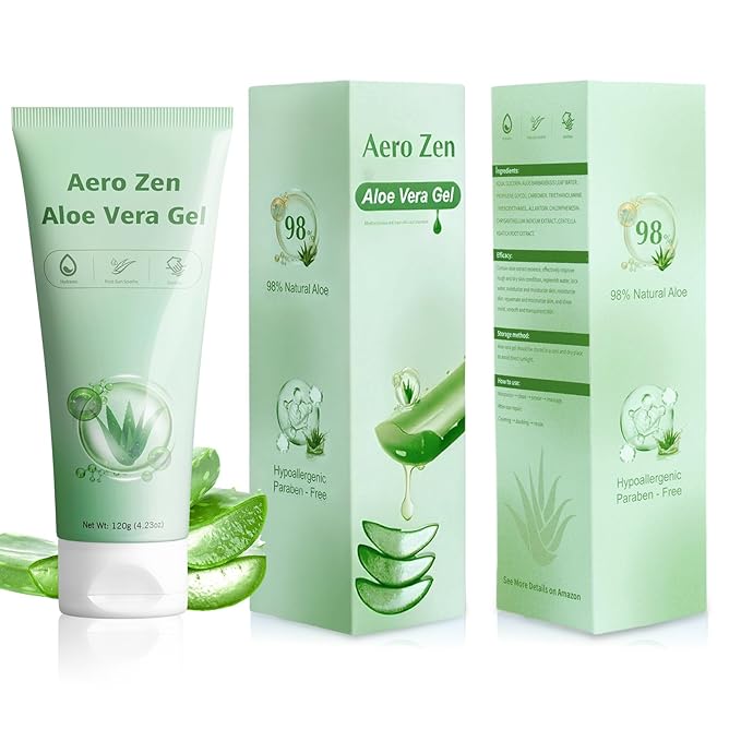 Aero Zen 98% Organic Aloe Vera Gel, Natural Moisturizing Pure Aloe for Face and Arms, Soothing & Hydrating Aloe Gel for Sunburn Relief and Deep Skin Nourishment, 4.23 oz