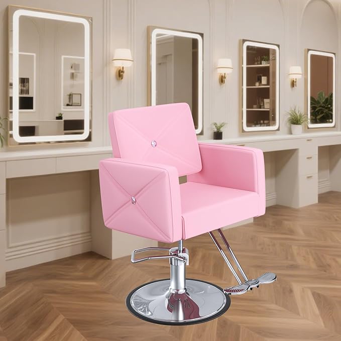 Salon Chair for Hair Stylist with 350Lbs Heavy-Duty Hydraulic Pump, 360° Swivel Barber Chair, Adjustable Height Styling Chair for Beauty Salon, Tattoo, Spa, Elegant Pink