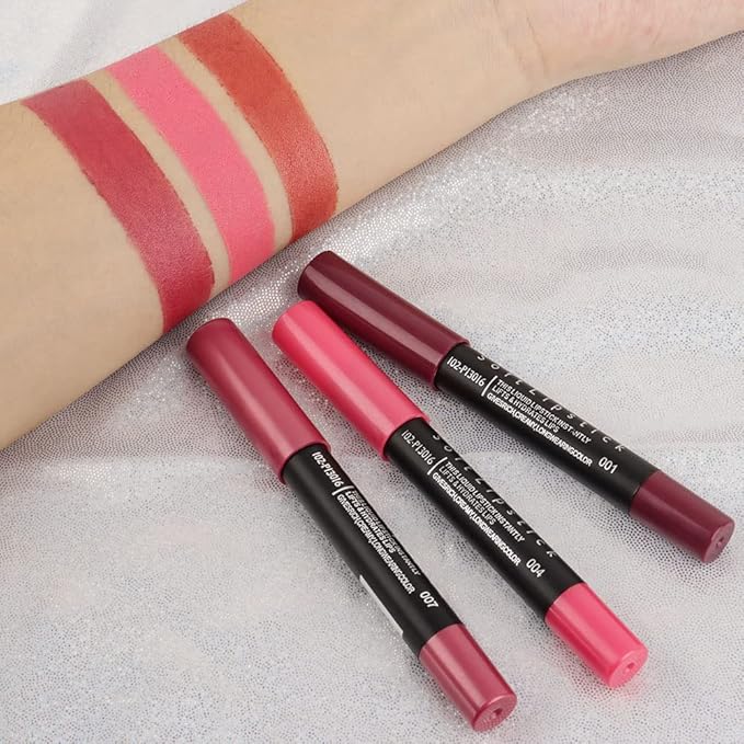 evpct 3Pcs Light Natural Pink Metallic Matte Lip Liner Pencil Crayon and Lipstick Set Long Lasting Waterproof Matching Lipstick and Lip Liner Set 24 Hour labiales mate 24 horas originales 1&4&7