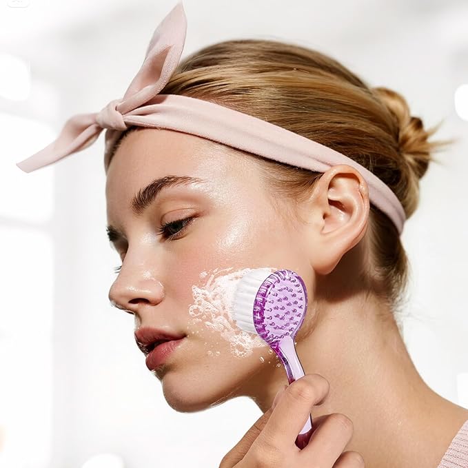 4 Pack Facial Cleansing Brush, Beomeen Face Scrubber Exfoliating Brush Face Wash Scrub Exfoliator for Skin Care, Makeup Removal,Purple