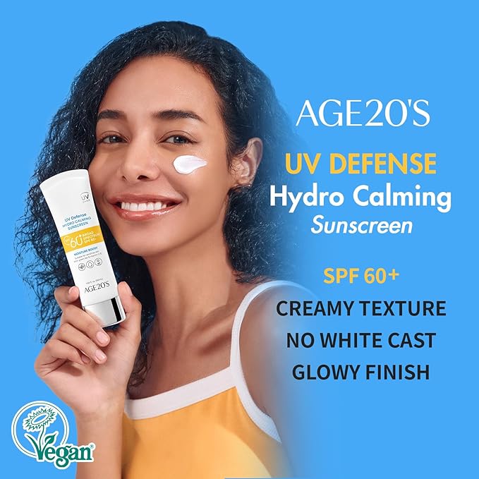 AGE20'S UV Defense Hydro Calming Sunscreen SPF 60+ | Korean Sunscreen | Moisturizing Creamy Formula, No White Cast, Lightweight Finish | Green Tea + Aloe Vera | Dermatest Excellent | 1.69 fl.oz*2