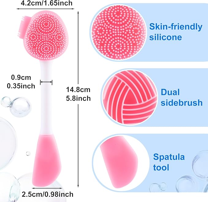 Silicone Face Exfoliator Scrubber, Face Mask Brush Applicator, Facial Cleansing Brush for Blackhead Skin Care, Makeup, Mud, Body Lotion, DIY Mask for Women -Pink