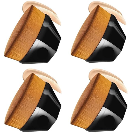 ss 4-Piece Flat Top Kabuki Brush Set - Hexagonal Face Powder Brush & Blush Red Liquid Foundation Brush with Black Protective Covers