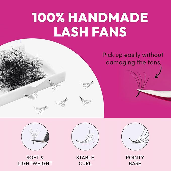 Eyesy Lash 500 Camellia Promade Fans - 5D 0.07 Size 12-14-16mm Curl D - Natural Premade Lash Fans for Eyelash Extensions 3 Lengths in 1 Loose Pre Made Eyelash Create Depth, Texture, Layer, Volume