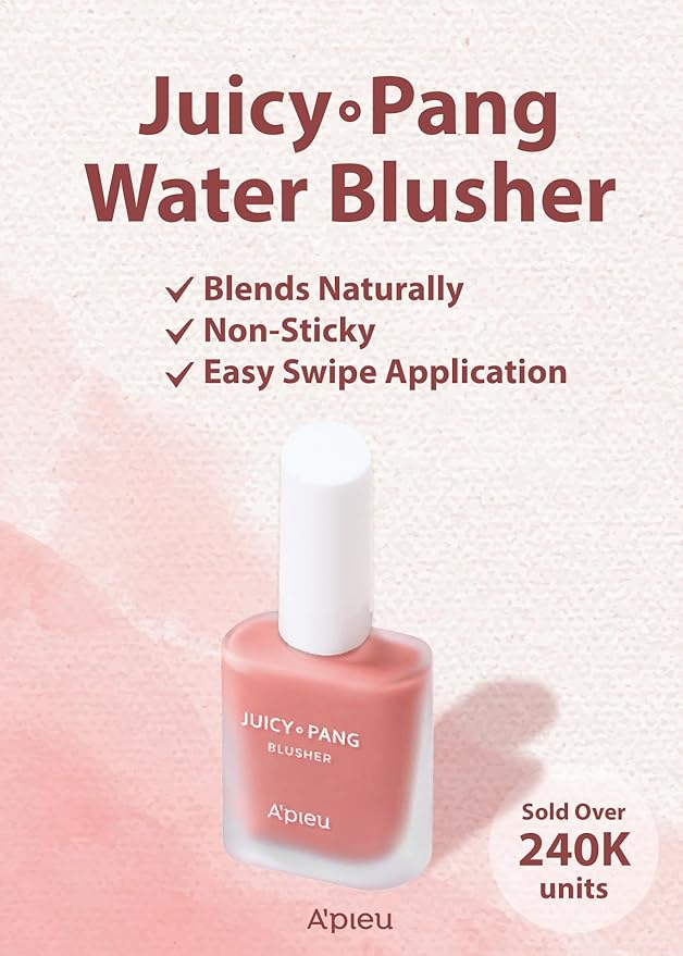 A'PIEU Juicy-Pang Water Blusher [PK03] – Fruity Liquid Blush for Cheeks, Buildable & Blendable Color, Hydrating Dewy Finish with Fruit Extract Blend & Rose Flower Water, 0.31 fl oz