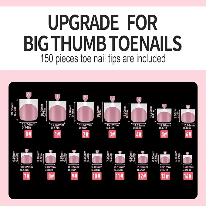 Vansiho 150 pcs French Tip Toe Nail Tips Press on, Pink White French Tips Toenail Press on Square for Women, Soft Gel Fake Toe Nails, Acrylic Nails Soak off Toe Nail Home DIY 15 Sizes