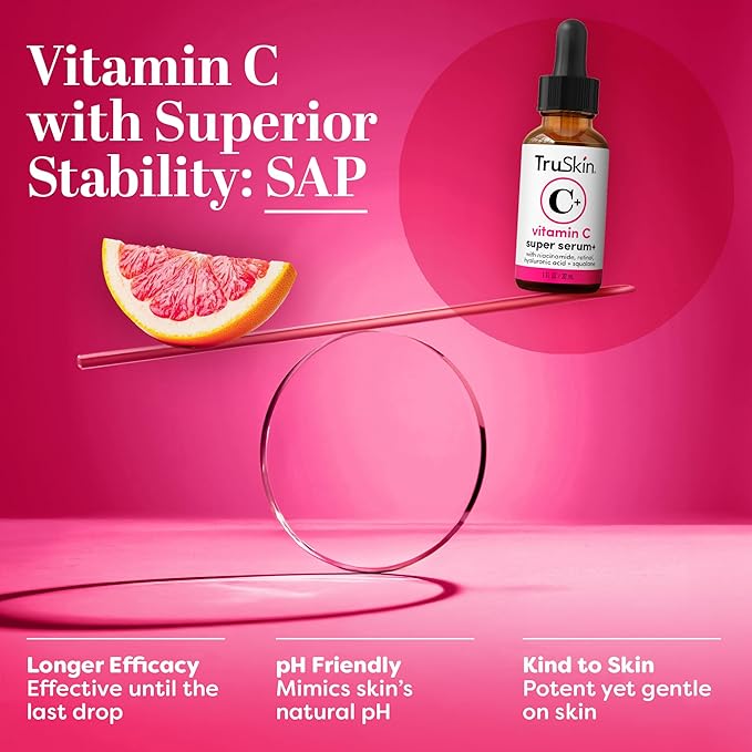TruSkin Vitamin C Super Serum - Niacinamide, Retinol, Hyaluronic Acid & Squalane - All-in-One Anti Aging Serum for Face – Improve Appearance of Dark Spots, Firmness for Brighter Looking Skin, 1 Fl Oz