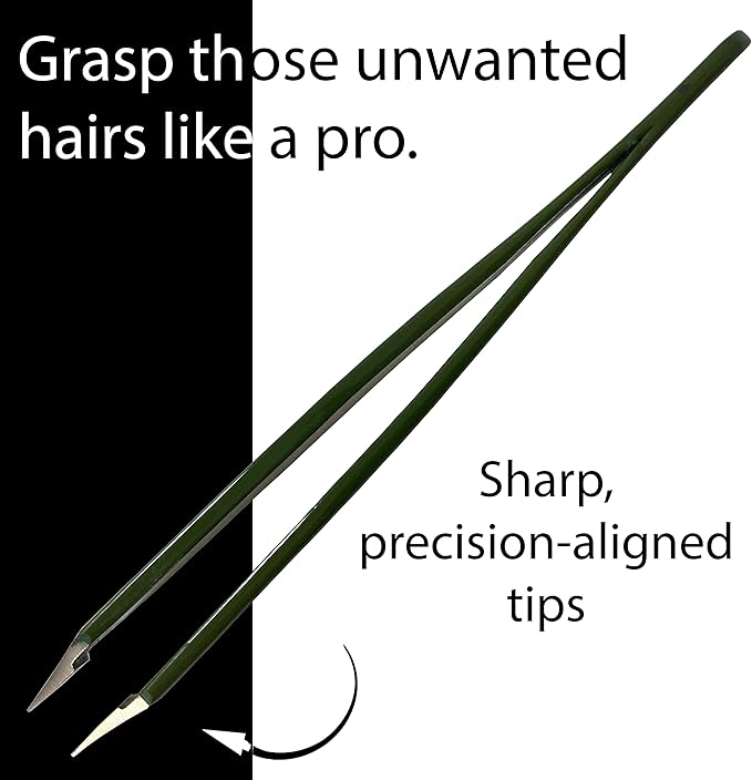 Tweezers – Surgical Grade Stainless Steel - Slant Tip for Expert Eyebrow Shaping and Facial Hair Removal – with Protective Pouch (Army Green)