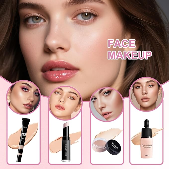 Makeup Set Full Kit for Girls Teens Women, Beginner Makeup Kit, 54 Color Eyeshadow Palette, Mascara, Lip Gloss, Foundation, Concealer, Makeup Brushes Set, All-in-One Makeup Kit